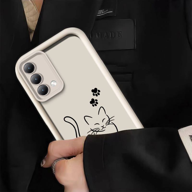 Cute Cat Line Black Phone Case - Oppo A78 评论和价格